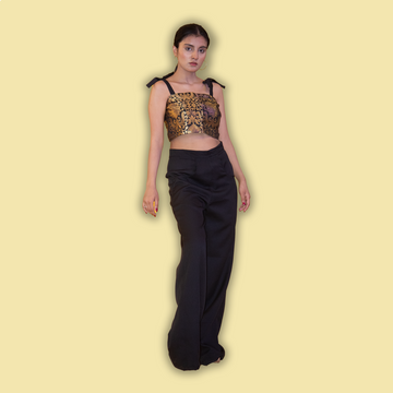 Tie Shoulder Crop Top and Black Pant Set