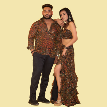 Printed Multicolor Georgette Matching Outfit for Couple