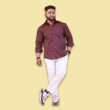 Brown Full Sleeves Cotton Lycra Shirt
