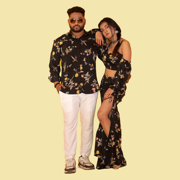 Black Floral Print Matching Outfit for Couple