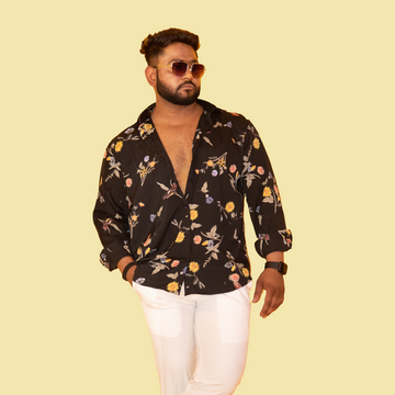 Black Floral Print Full Sleeves Shirt
