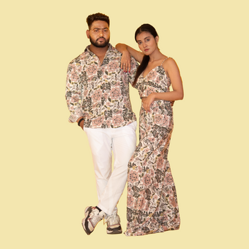 Floral Print Crepe Matching Outfit for Couple