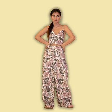 Floral Print Crop Top and Pant Coord Set