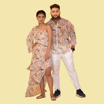 Floral Print Georgette Matching Outfit for Couple