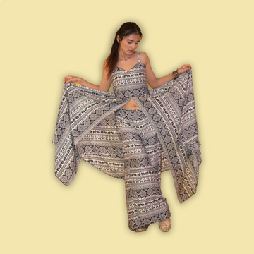 Black & White Print Top and Pant Coord Set