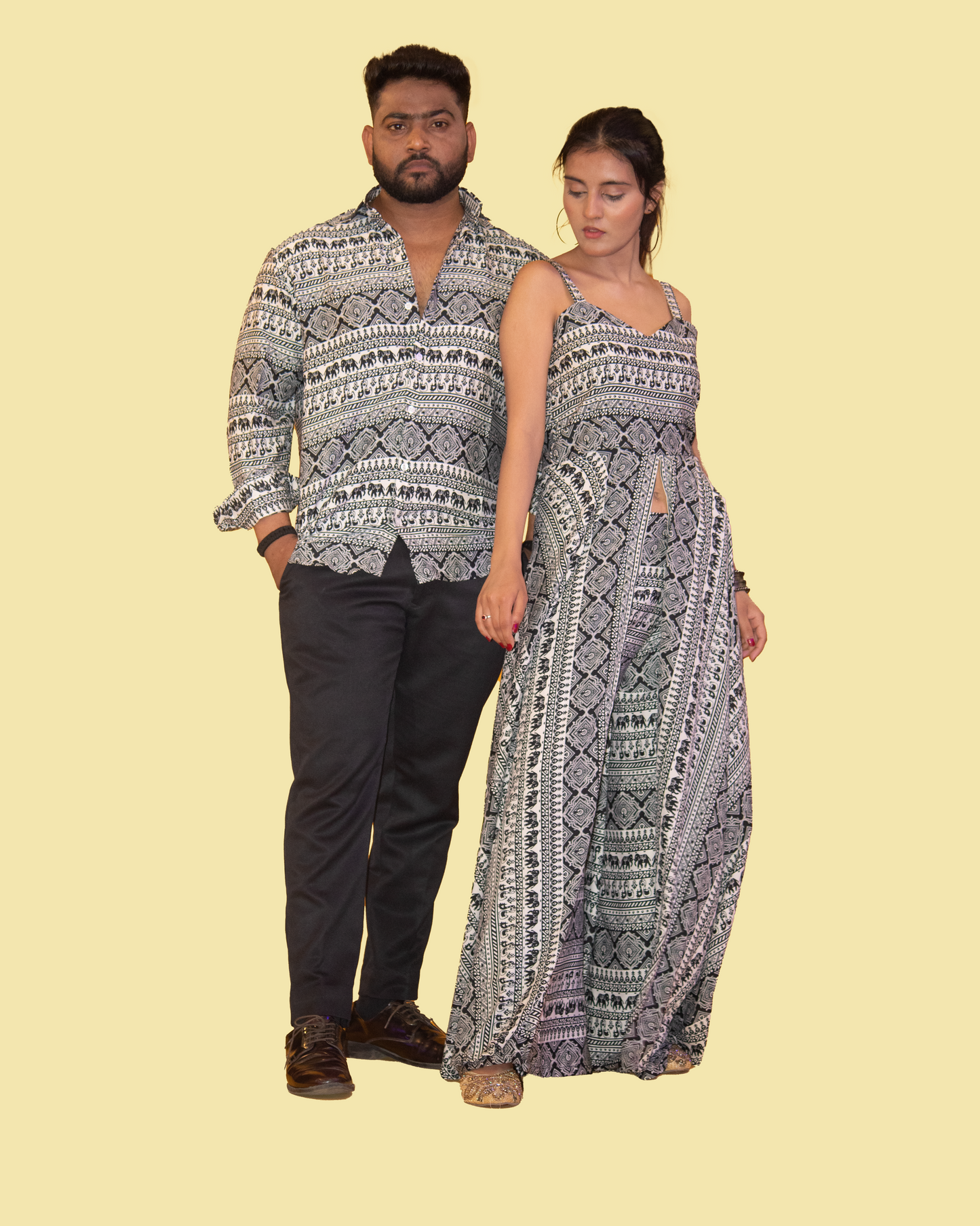 Black & White Print Matching Outfit for Couple