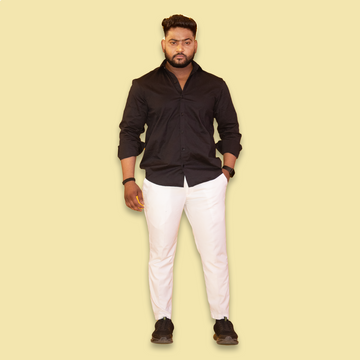 Black Full Sleeves Cotton Lycra Shirt