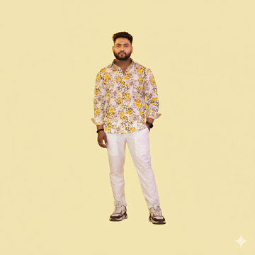 Yellow Floral Print Full Sleeves Shirt