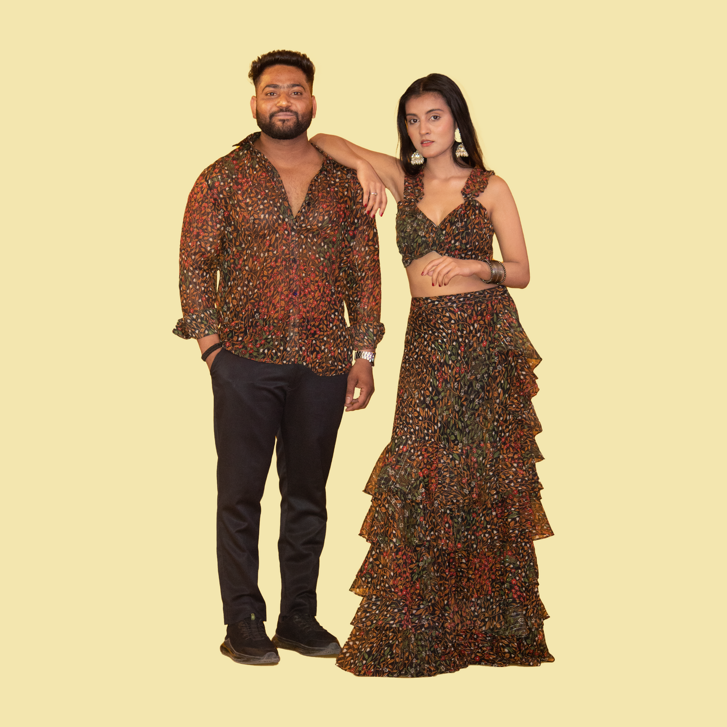 Printed Multicolor Georgette Matching Outfit for Couple