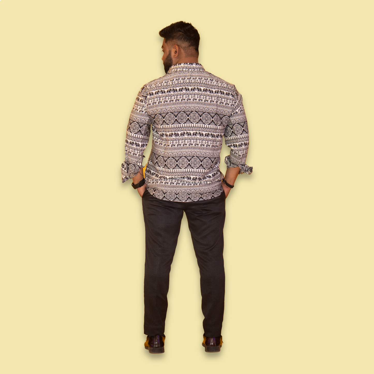 Black & White Print Full Sleeves Shirt