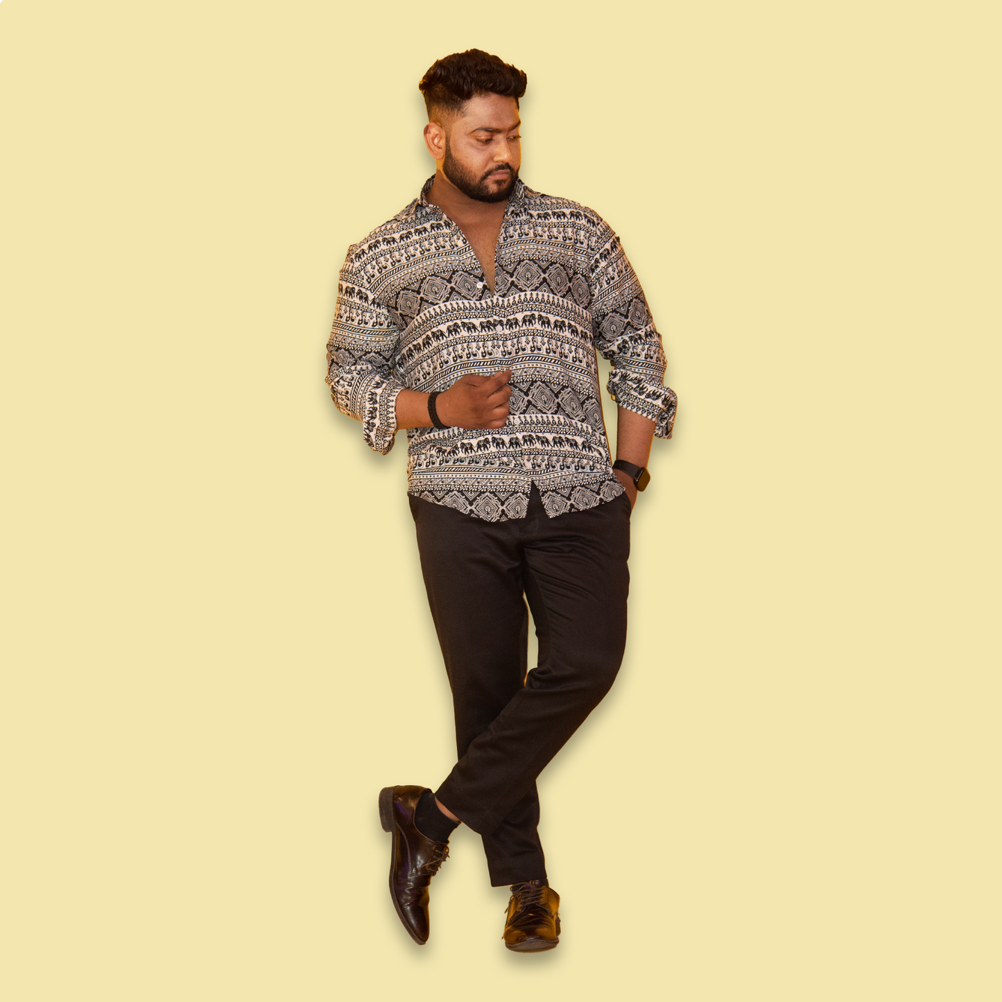 Black & White Print Full Sleeves Shirt