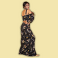 Black Floral Print Top and Skirt Coord Set