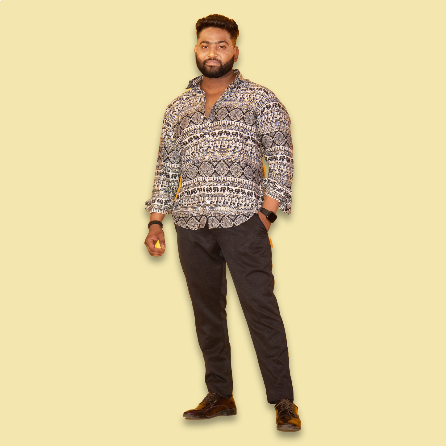 Black & White Print Full Sleeves Shirt