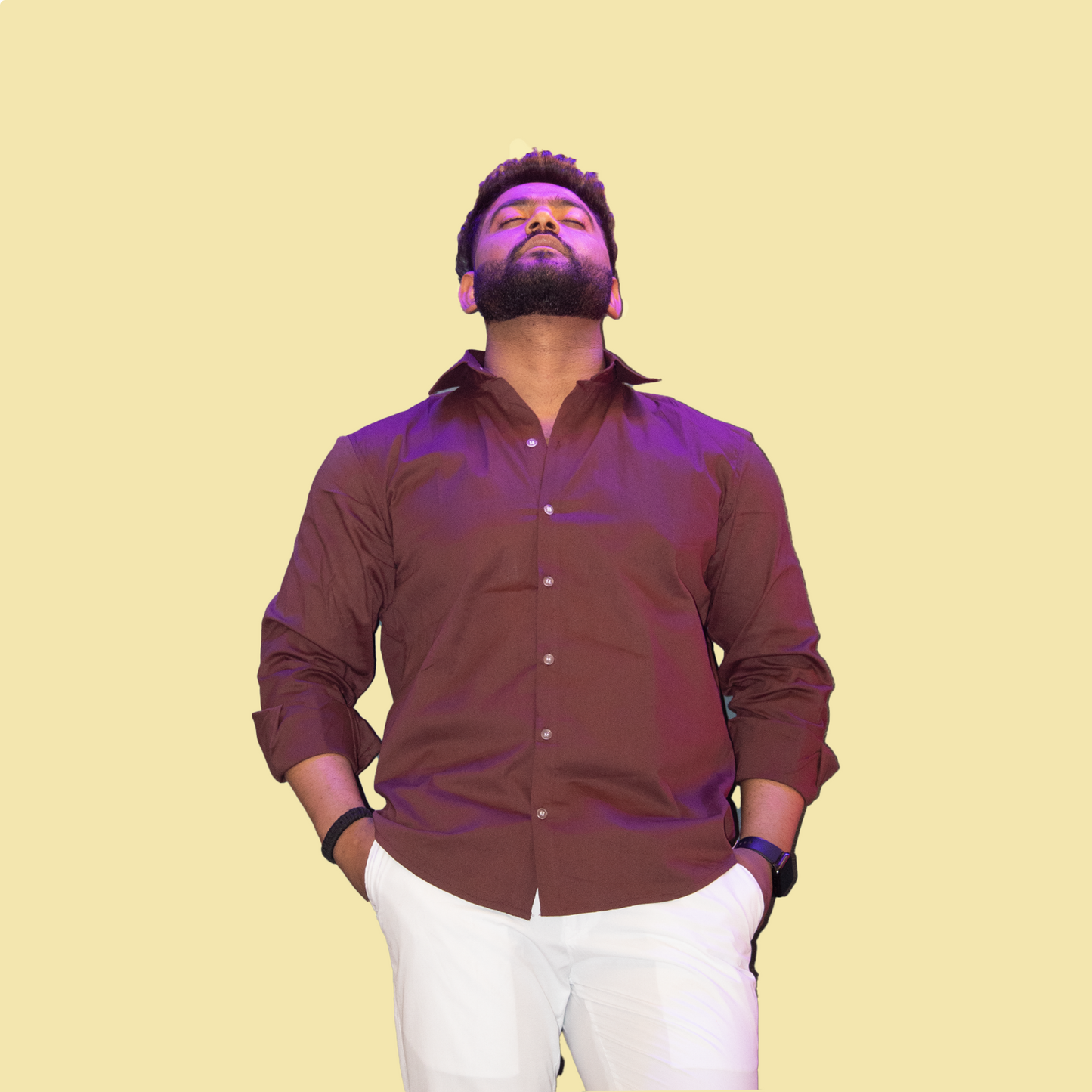 Brown Full Sleeves Cotton Lycra Shirt