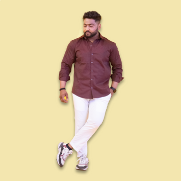 Brown Full Sleeves Cotton Lycra Shirt