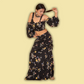 Black Floral Print Top and Skirt Coord Set