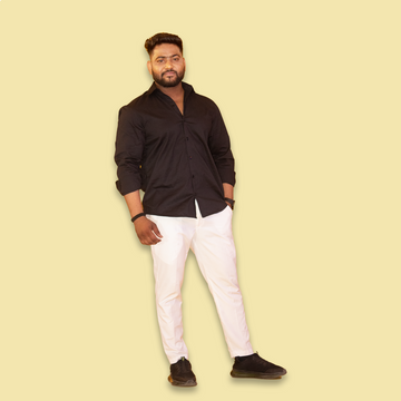 Black Full Sleeves Cotton Lycra Shirt
