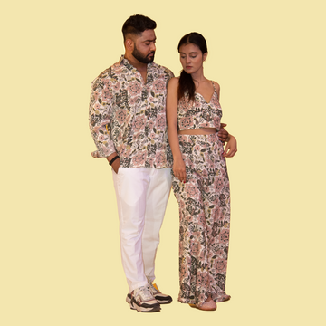Floral Print Crepe Matching Outfit for Couple