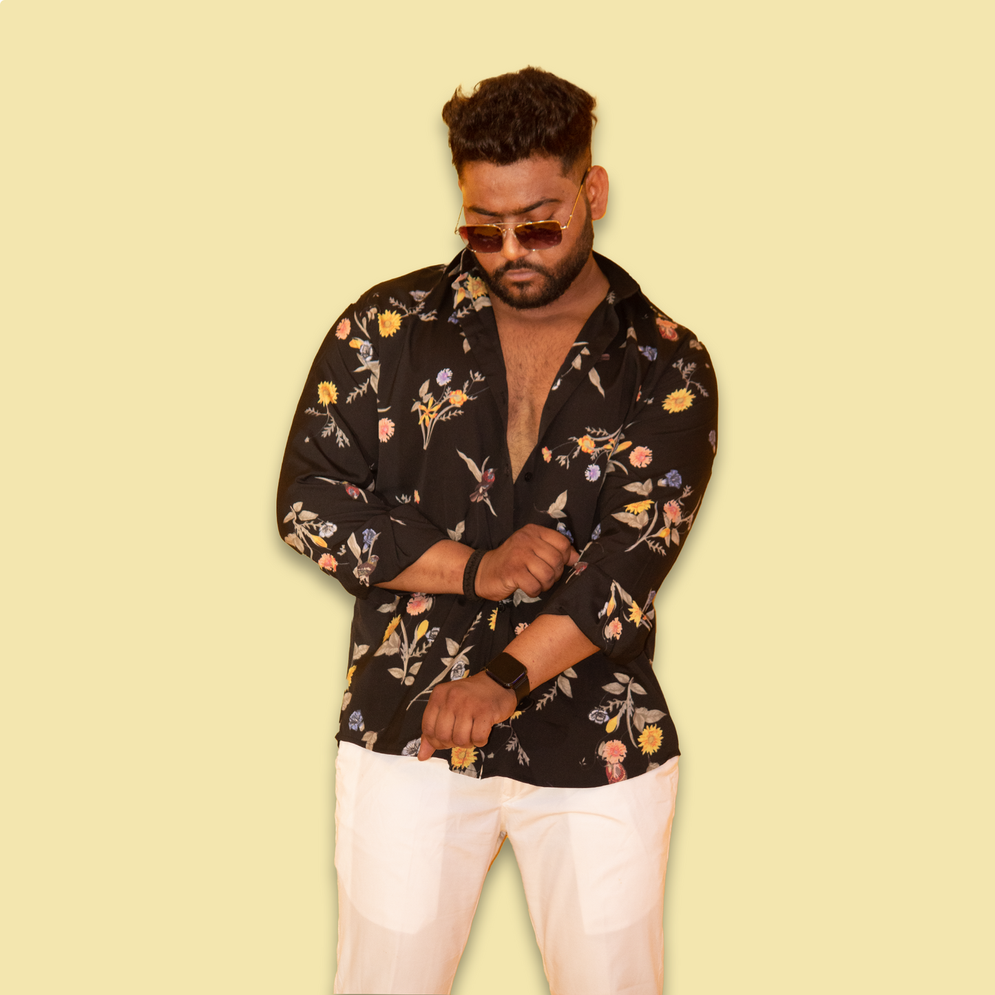 Black Floral Print Full Sleeves Shirt