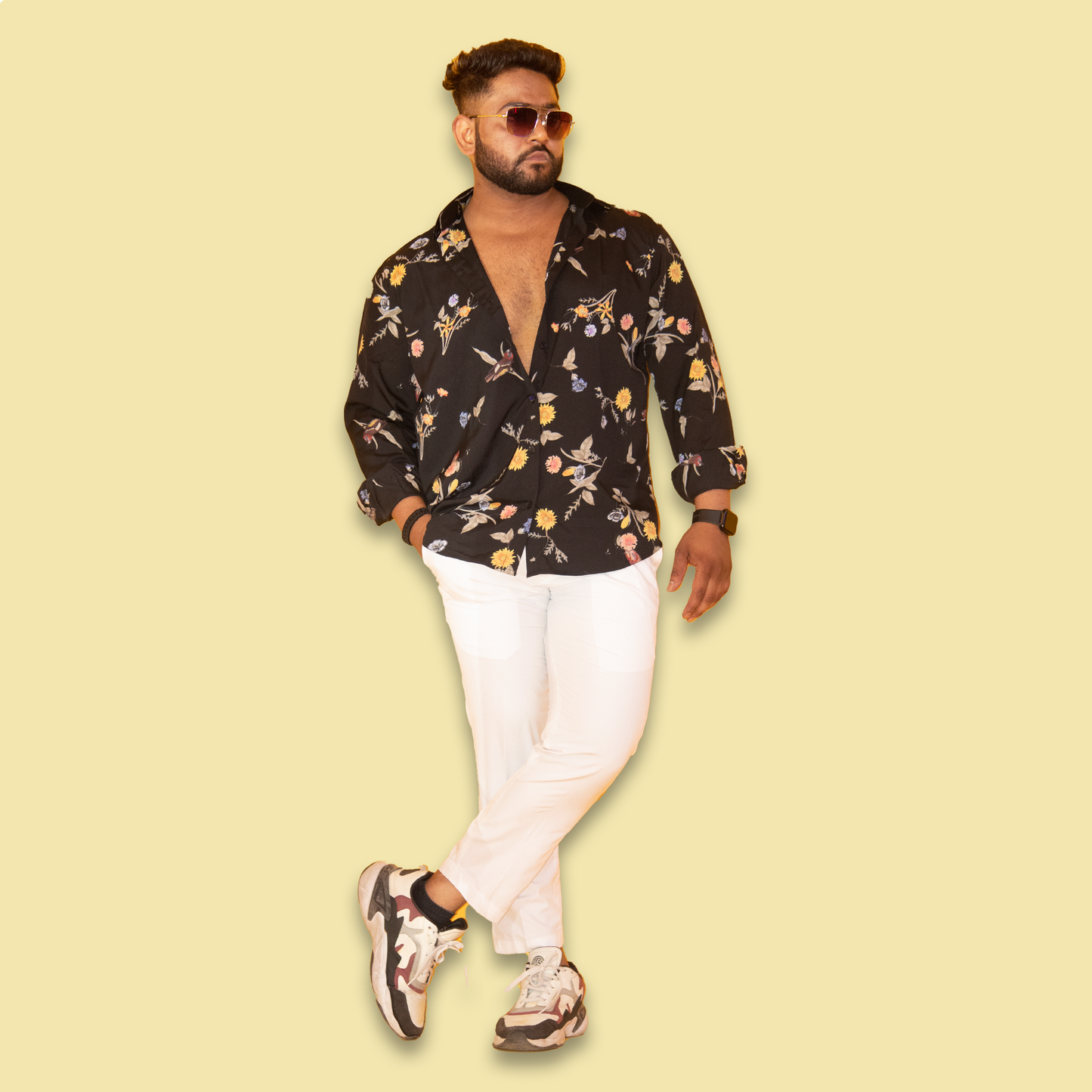 Black Floral Print Full Sleeves Shirt