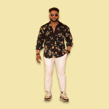 Black Floral Print Full Sleeves Shirt