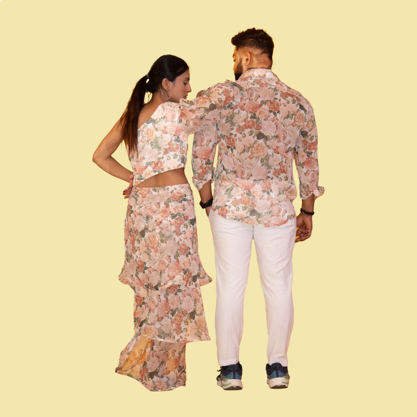 Floral Print Georgette Matching Outfit for Couple