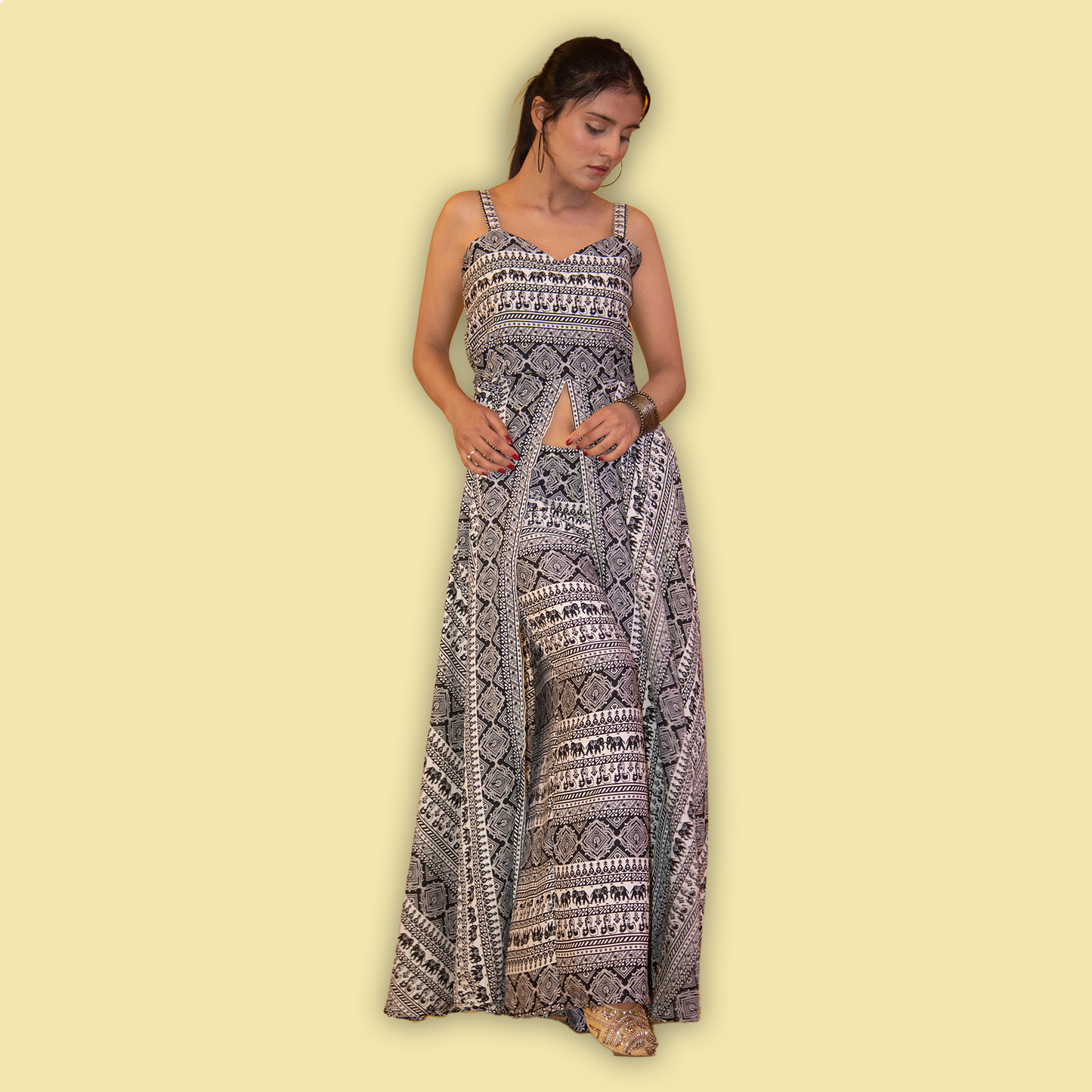 Black & White Print Top and Pant Coord Set