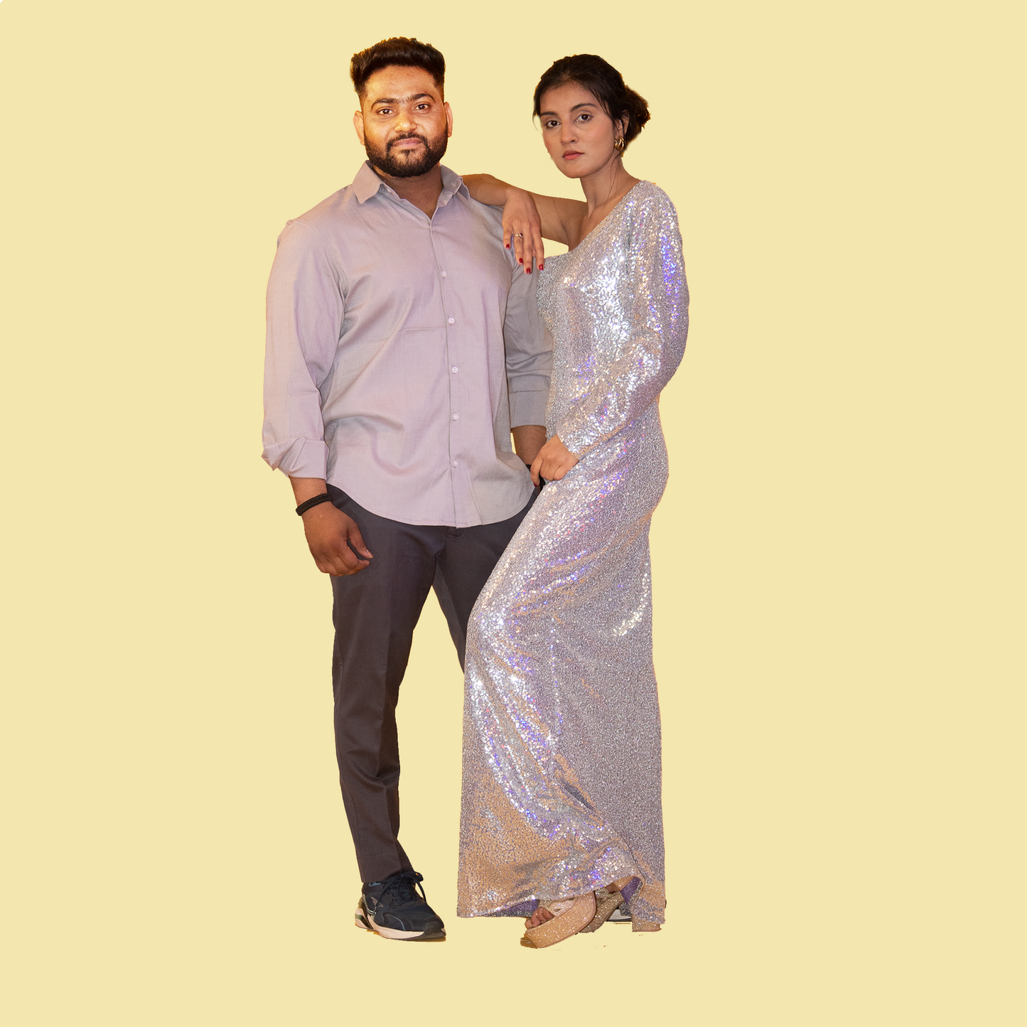 Silver Color Matching Outfit for Couple
