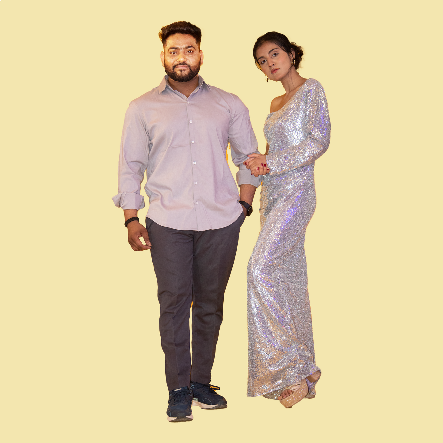 Silver Color Matching Outfit for Couple