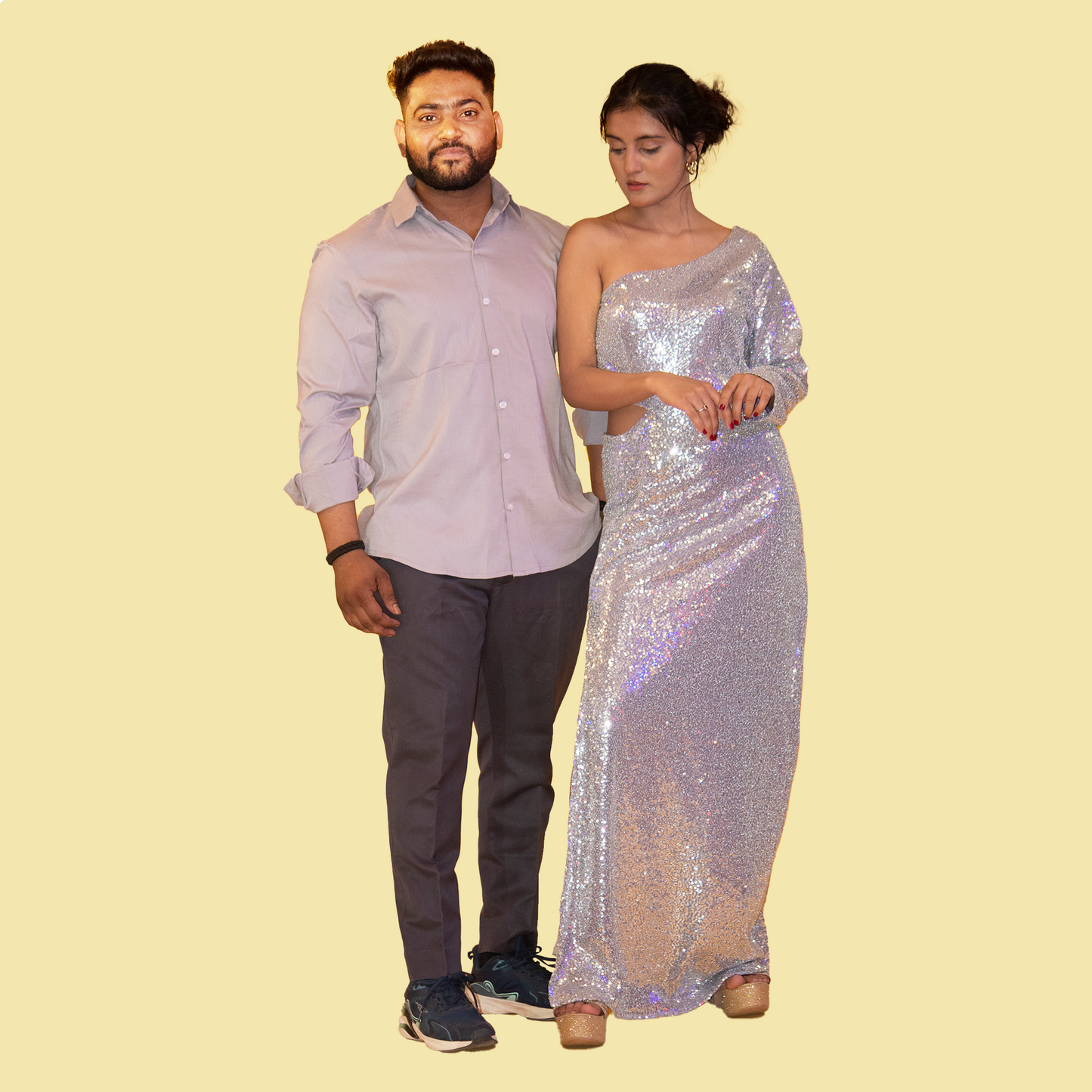 Silver Color Matching Outfit for Couple