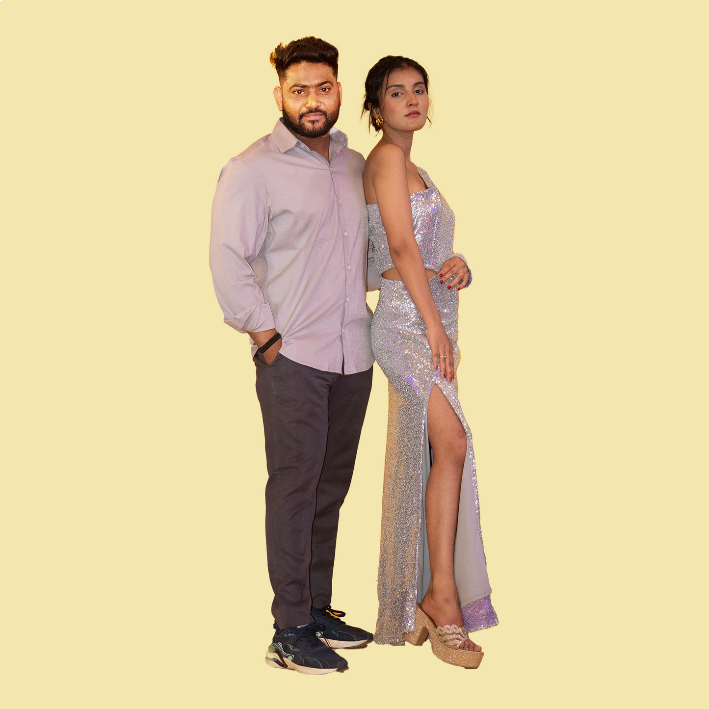 Silver Color Matching Outfit for Couple