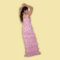 Belted Tunic Pink Floral Ruffled Dress with Slit Cut