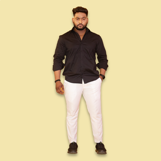 Black Full Sleeves Cotton Lycra Shirt