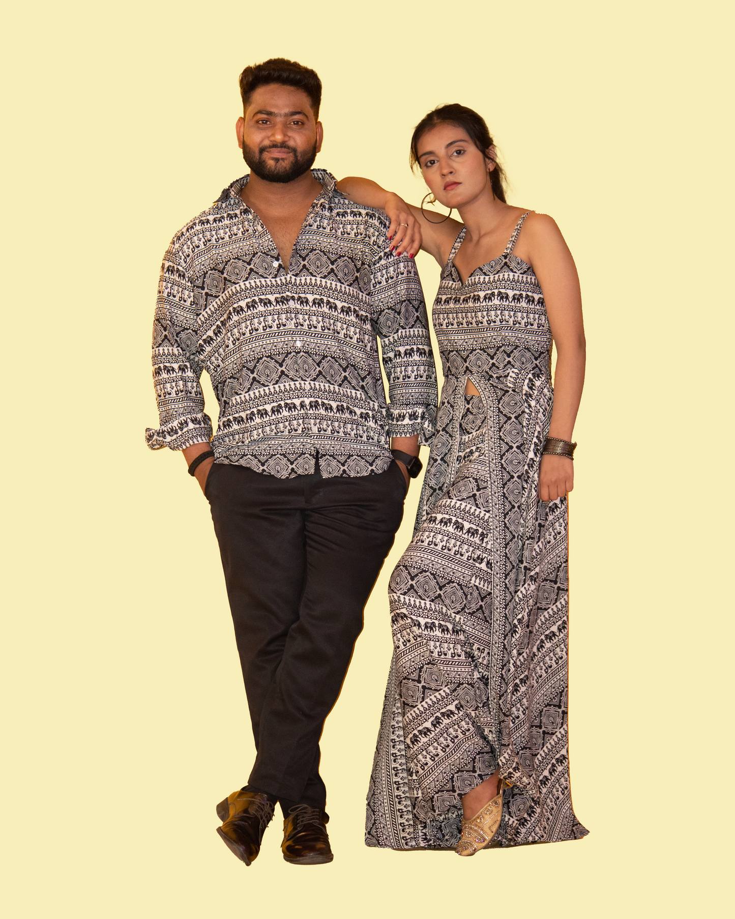 Black & White Print Matching Outfit for Couple