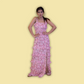 Belted Tunic Pink Floral Ruffled Dress with Slit Cut