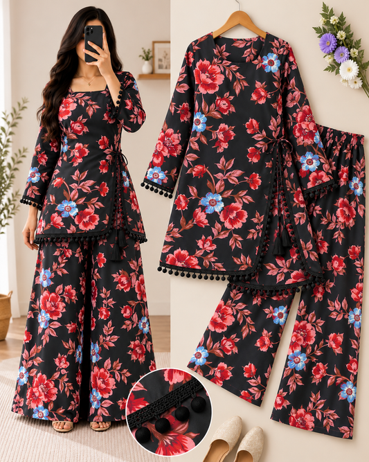 Bloom Black Floral Printed Coord Set