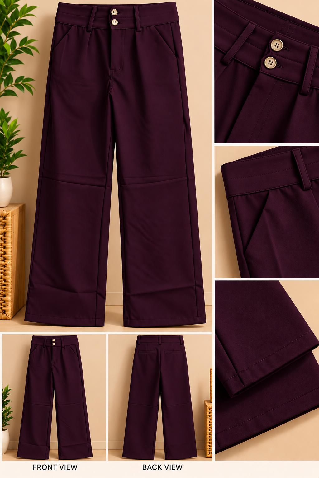 Women Wide Leg Double Belt Korean Pant