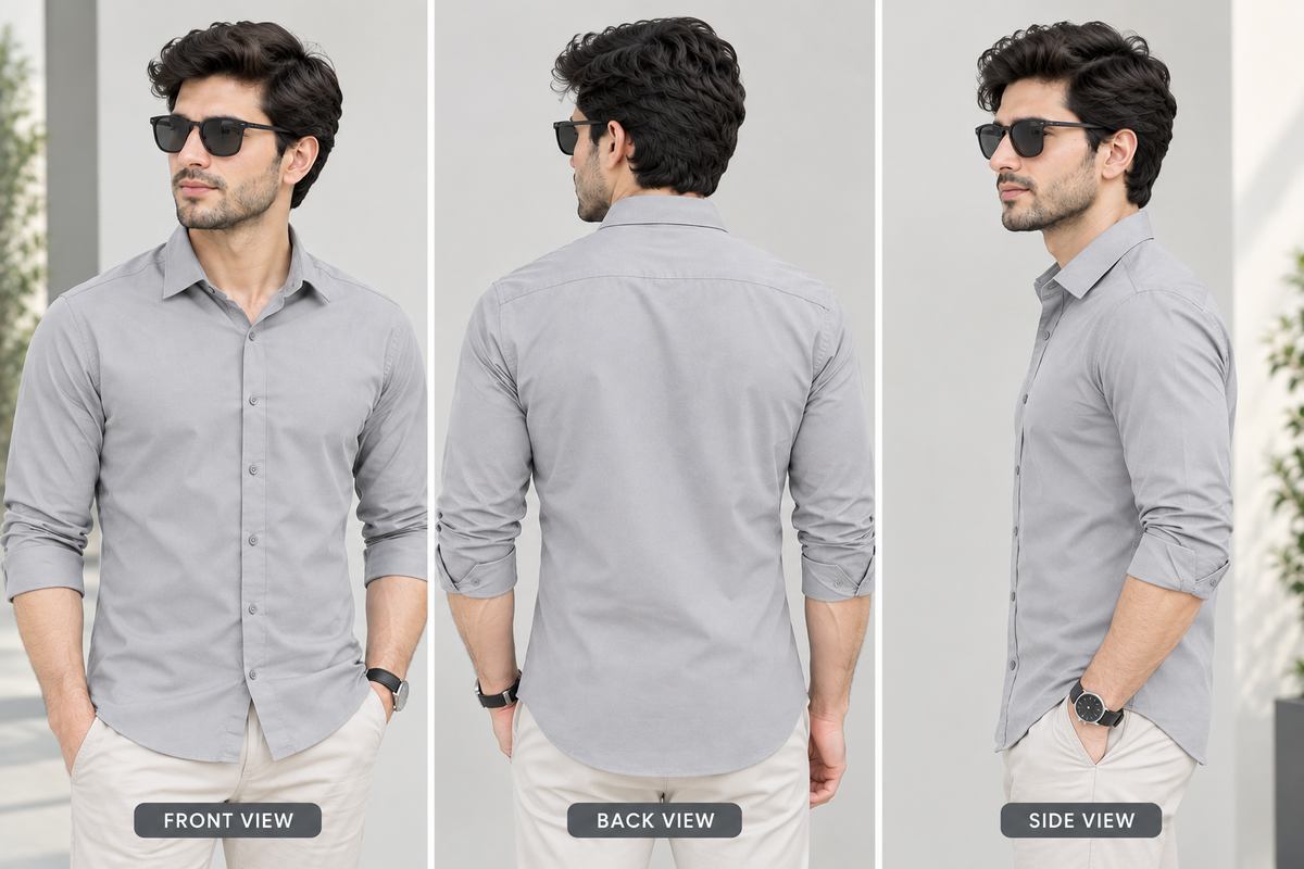 Grey Full Sleeves Cotton Lycra Shirt