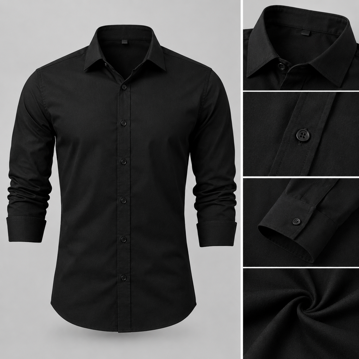Black Full Sleeves Cotton Lycra Shirt