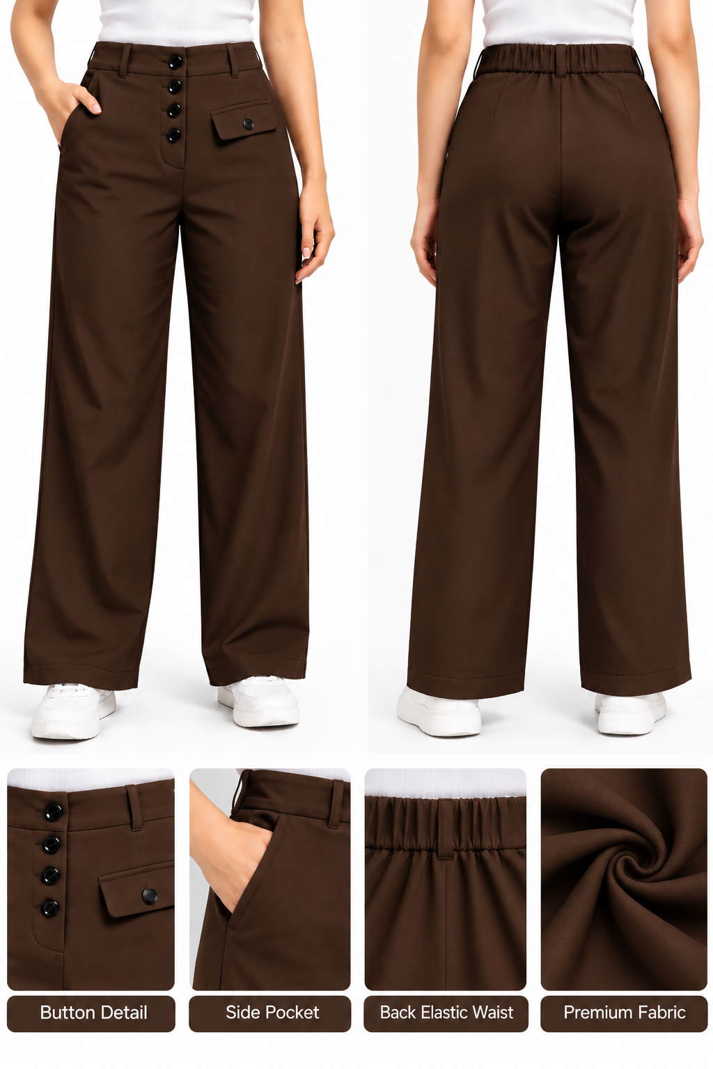 Women Wide Leg Side Pocket Korean Pant