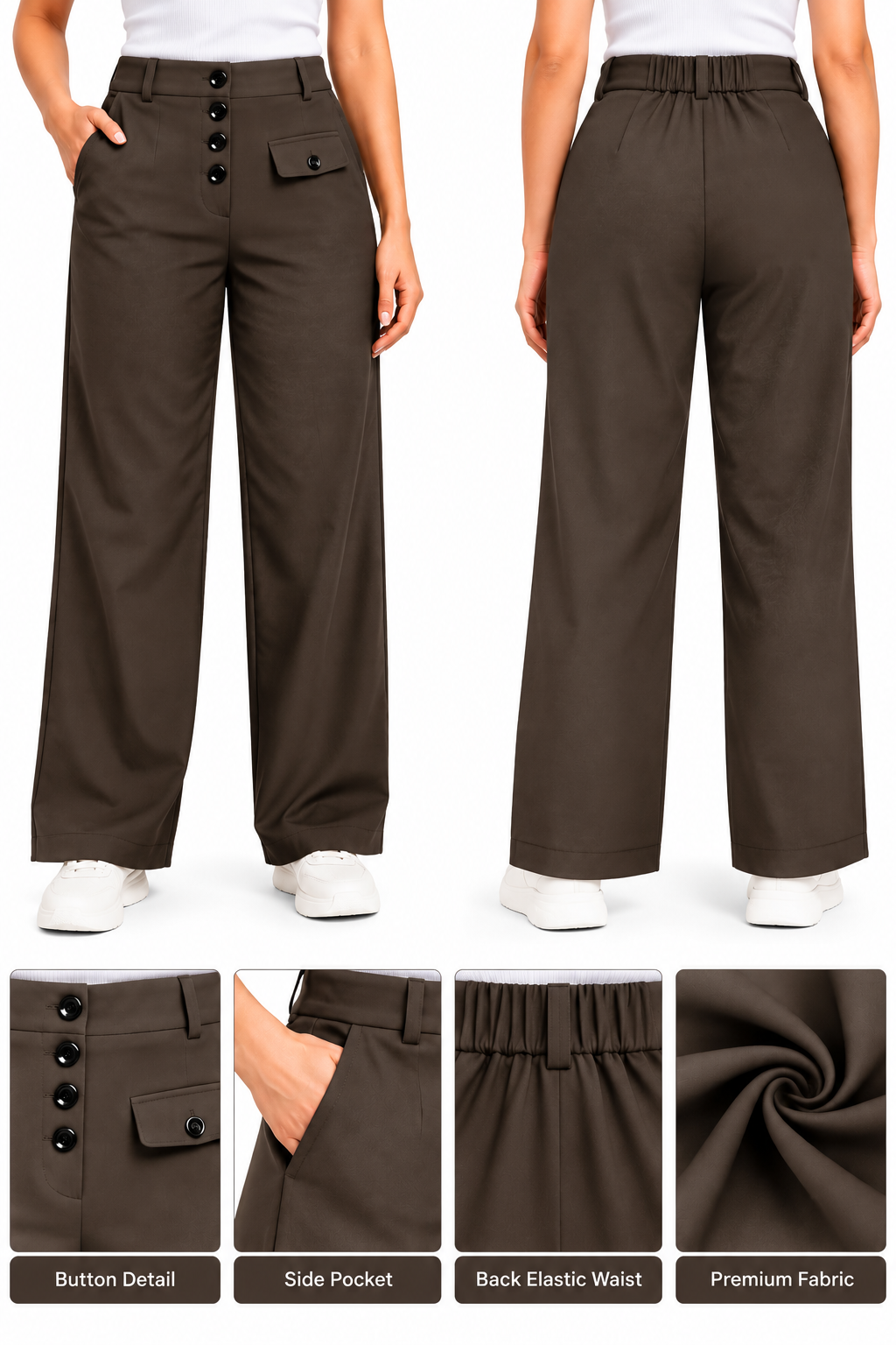 Women Wide Leg Side Pocket Korean Pant