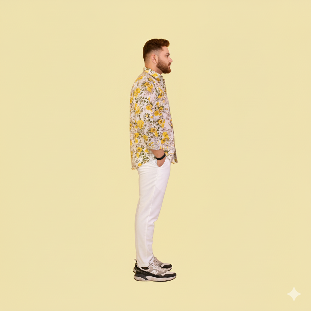 Yellow Floral Print Full Sleeves Shirt