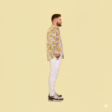 Yellow Floral Print Full Sleeves Shirt
