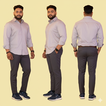 Grey Full Sleeves Cotton Lycra Shirt