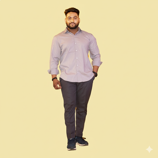 Grey Full Sleeves Cotton Lycra Shirt