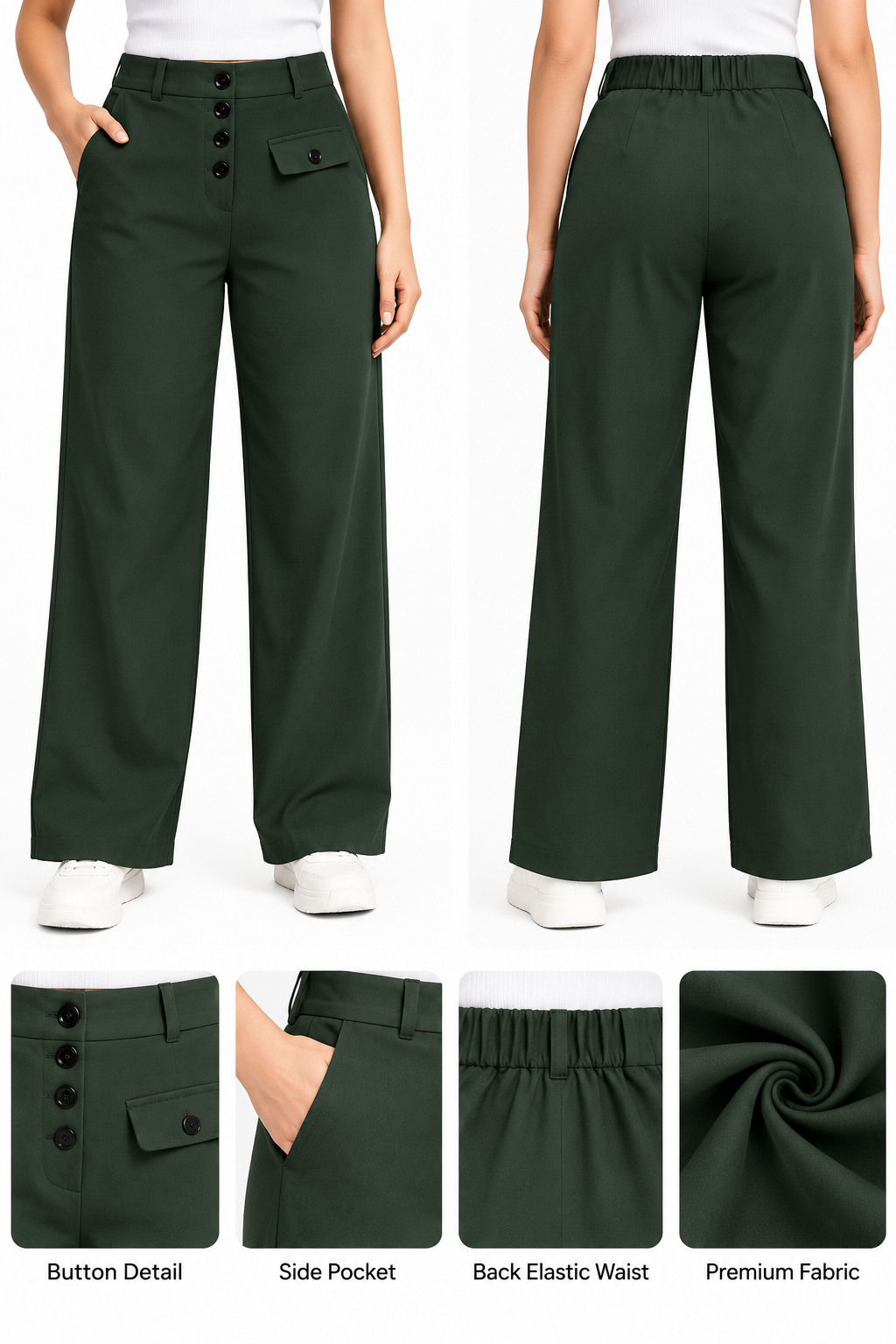 Women Wide Leg Side Pocket Korean Pant