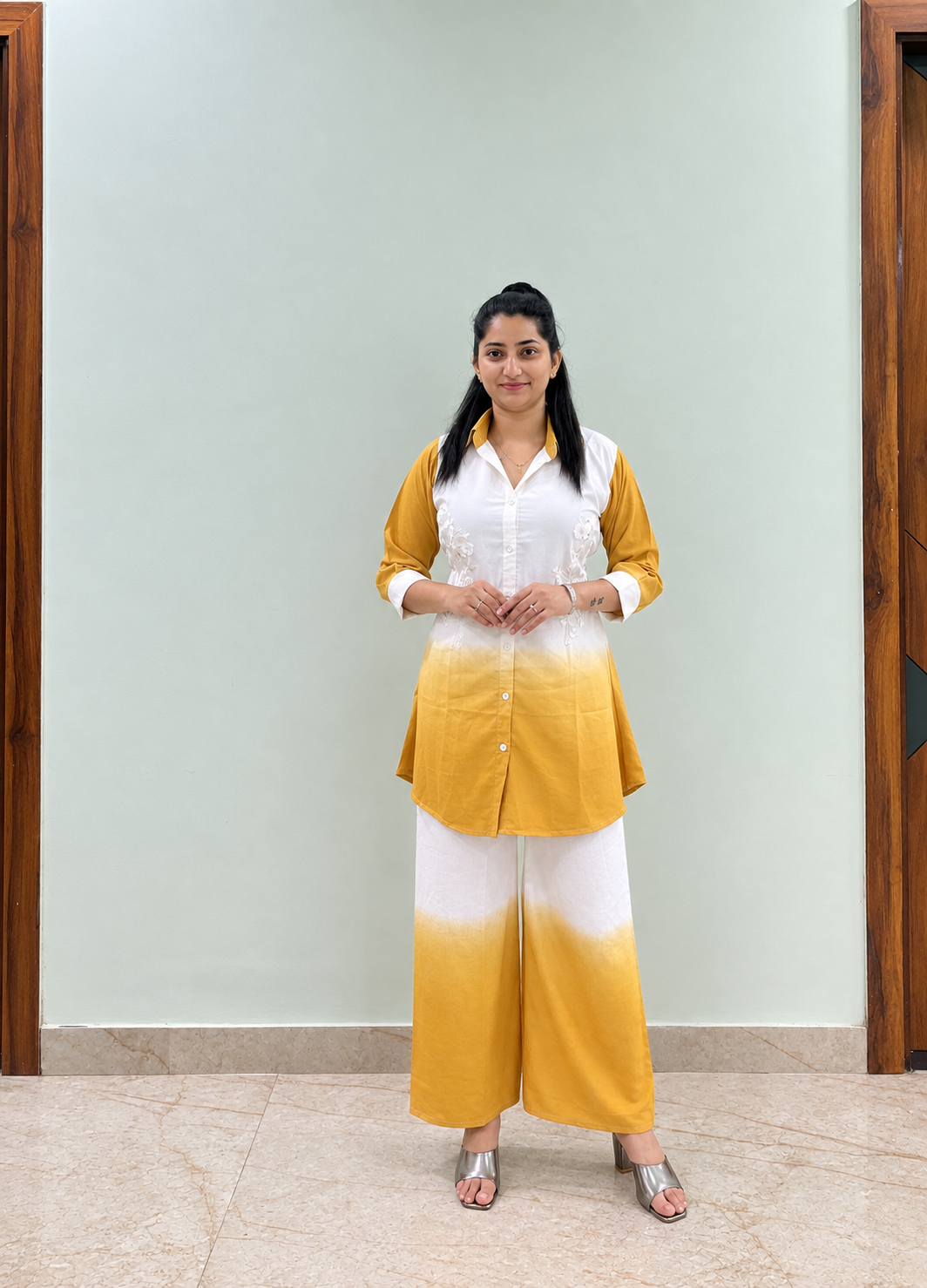 Women Embroidered Shirt Style Coord Set