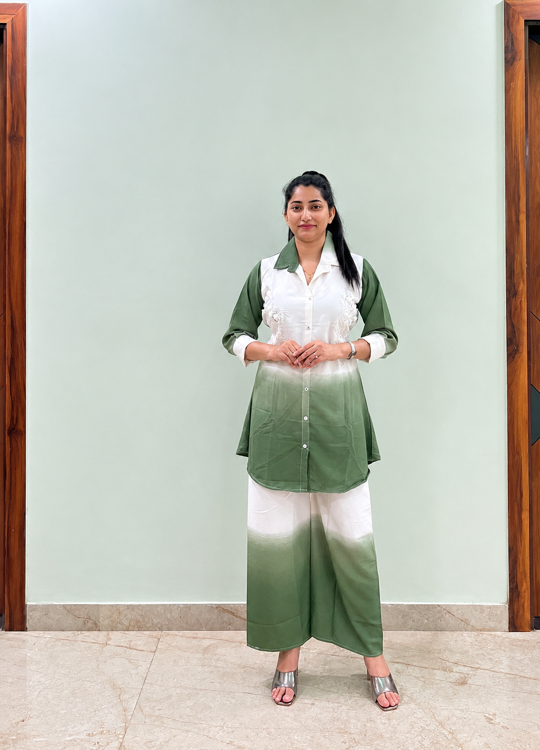 Women Embroidered Shirt Style Coord Set