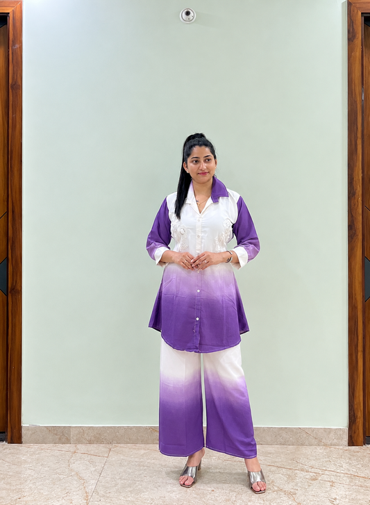 Women Embroidered Shirt Style Coord Set