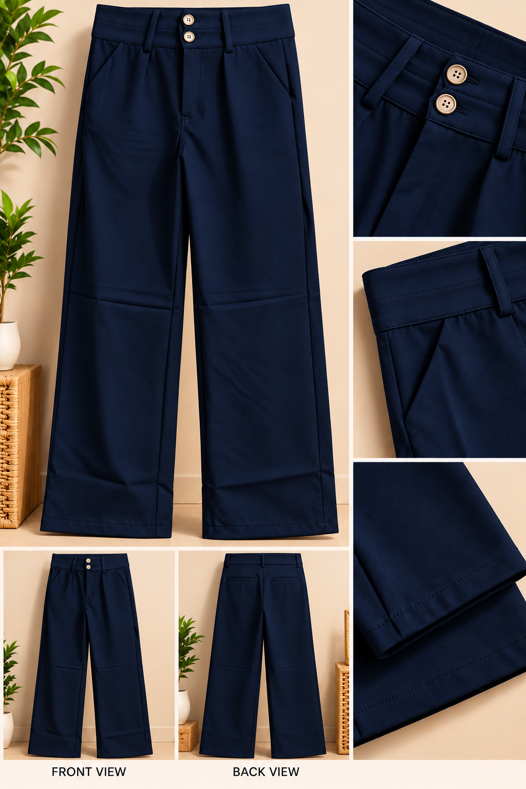 Women Wide Leg Double Belt Korean Pant